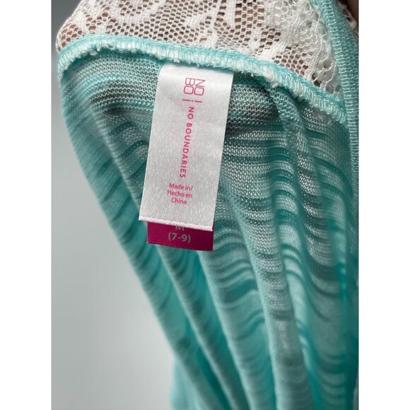 no boundaries 3/4 sleeve shirt green white lace sheer high low swoop neck m READ - Picture 9 of 12